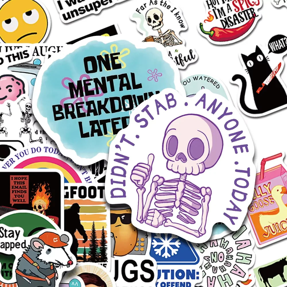 100PCS Cartoon Meme Stickers - Funny Snarky Aesthetic Decals for Phone, Laptop, Scrapbook & More