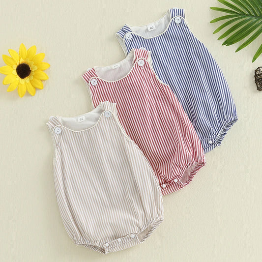 Infant Striped Sleeveless Romper - Baby Snap Closure Summer Jumpsuit