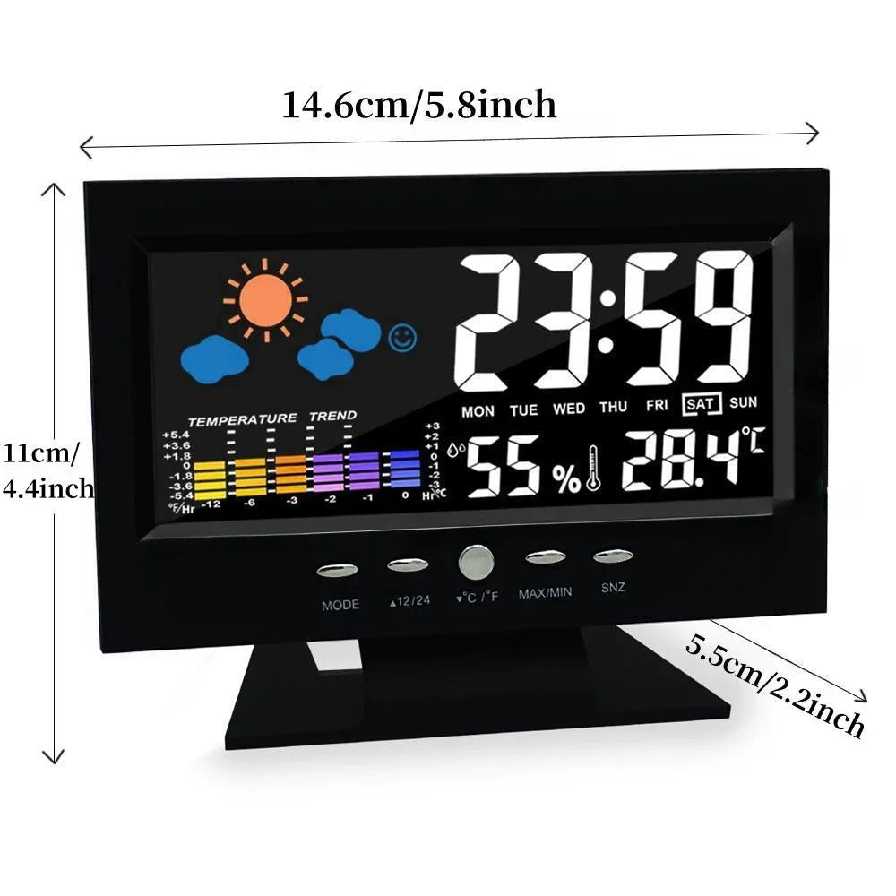 Voice Control Digital Weather Clock - Backlight Electronic Clock with Temperature, Humidity, Date, Week & Weather Forecast Display