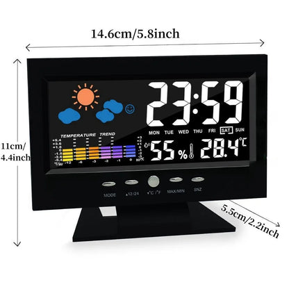 Voice Control Digital Weather Clock - Backlight Electronic Clock with Temperature, Humidity, Date, Week & Weather Forecast Display