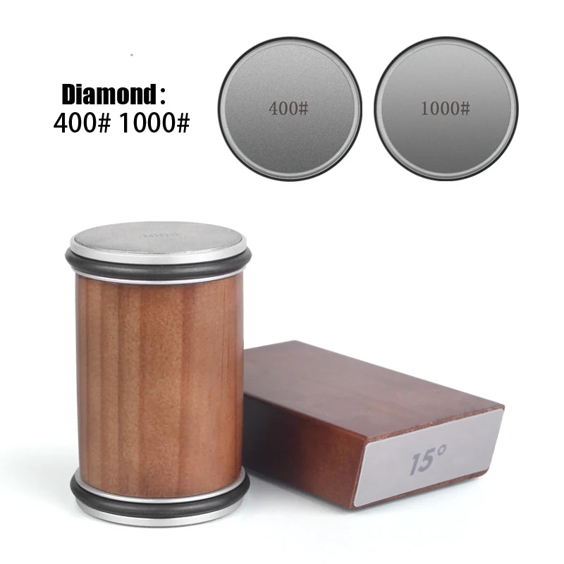 Rolling Diamond Knife Sharpener with Magnetic Holder – 15° & 20° Angle Roller Kitchen Sharpening Stone Kit