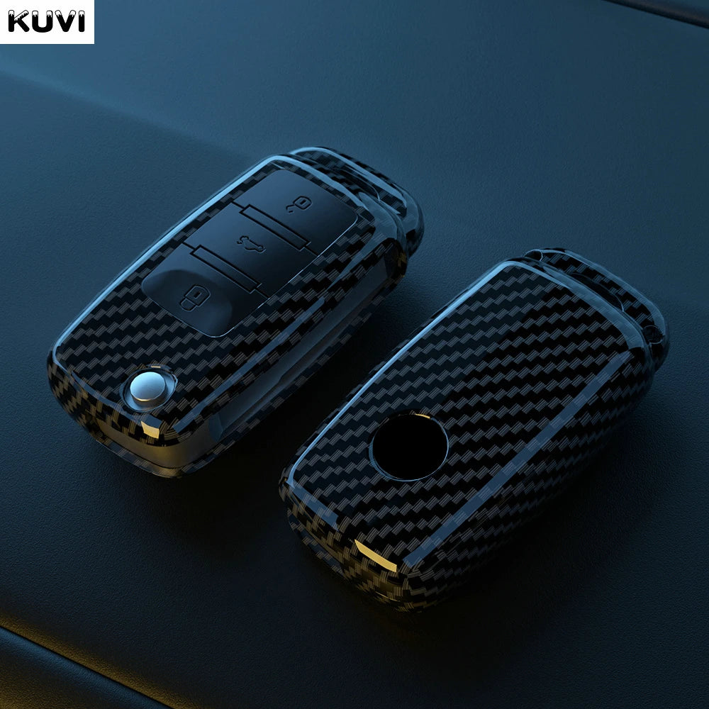 Carbon Fiber ABS Car Key Cover Case for VW Volkswagen – Fits Polo, Tiguan, Passat, Golf 7, Jetta, Skoda, Kodiaq, Superb, Octavia, Seat