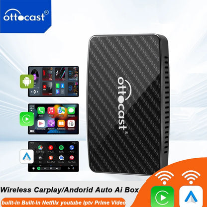 OTTOCAST Play2Video Pro AI Box – Wireless CarPlay & Android Auto Adapter with YouTube, Netflix, IPTV for 98% of Cars