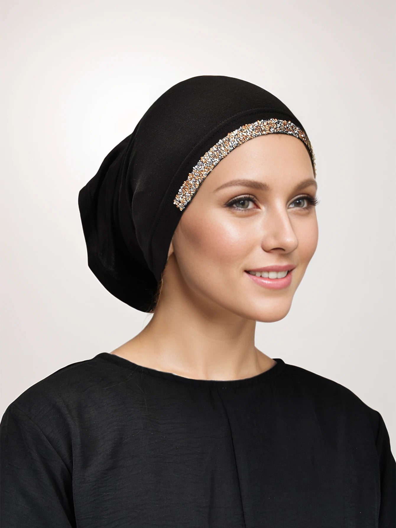 Women’s Modal Rhinestone Hijab Cap - Soft Muslim Turban Underscarf Bonnet for Secure Headwrap Styling
