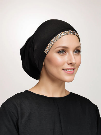 Women’s Modal Rhinestone Hijab Cap - Soft Muslim Turban Underscarf Bonnet for Secure Headwrap Styling