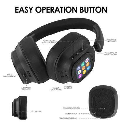 Siindoo JH-ANC930Plus Hybrid Wireless Headphones – Active Noise Cancelling with Multi Magnetic Touch Control & LED Display