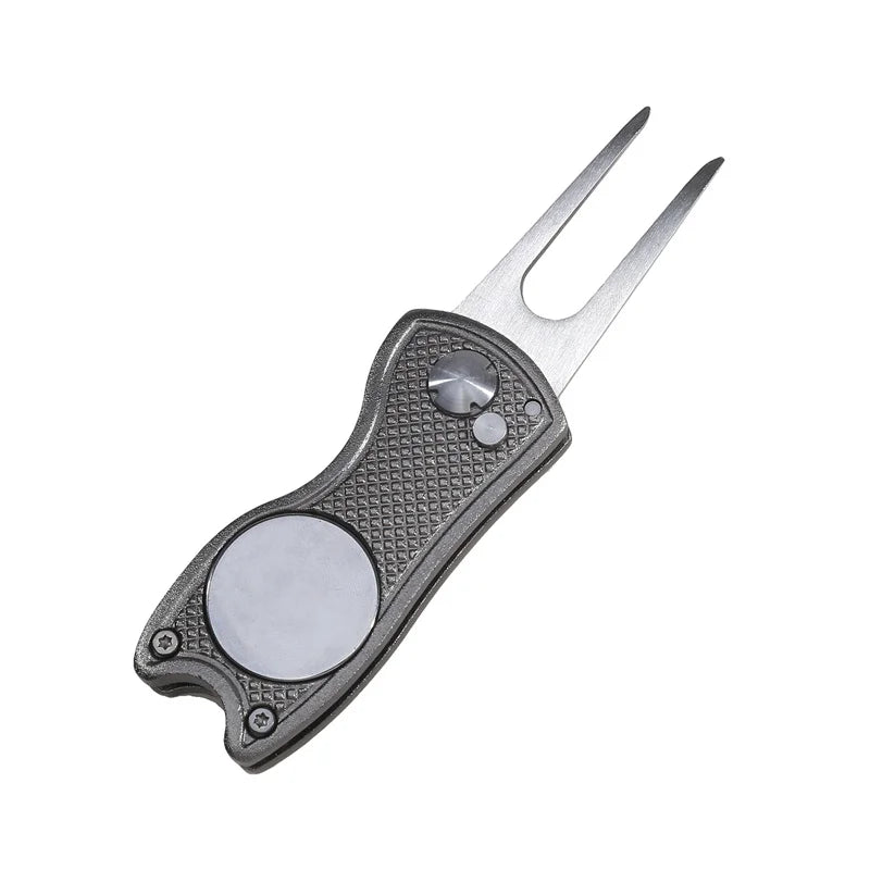 Foldable Golf Divot Repair Tool – Ball Marker & Groove Cleaner Putting Green Fork Accessory