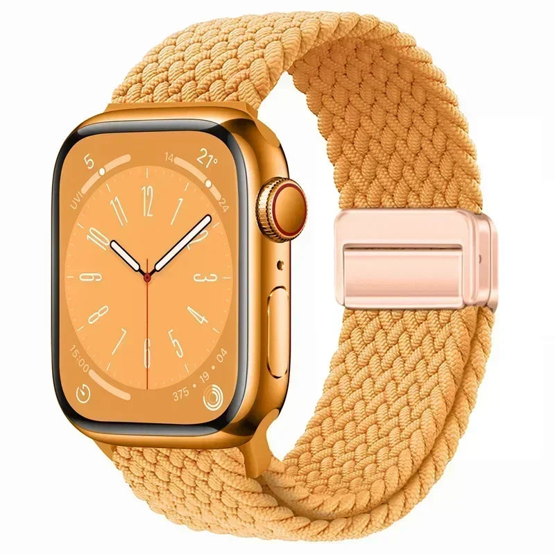 Nylon Braided Loop Apple Watch Band – Magnetic Metal Bracelet Strap for Ultra 2, Series 3–9 & SE (40mm–49mm) Adjustable Wristband