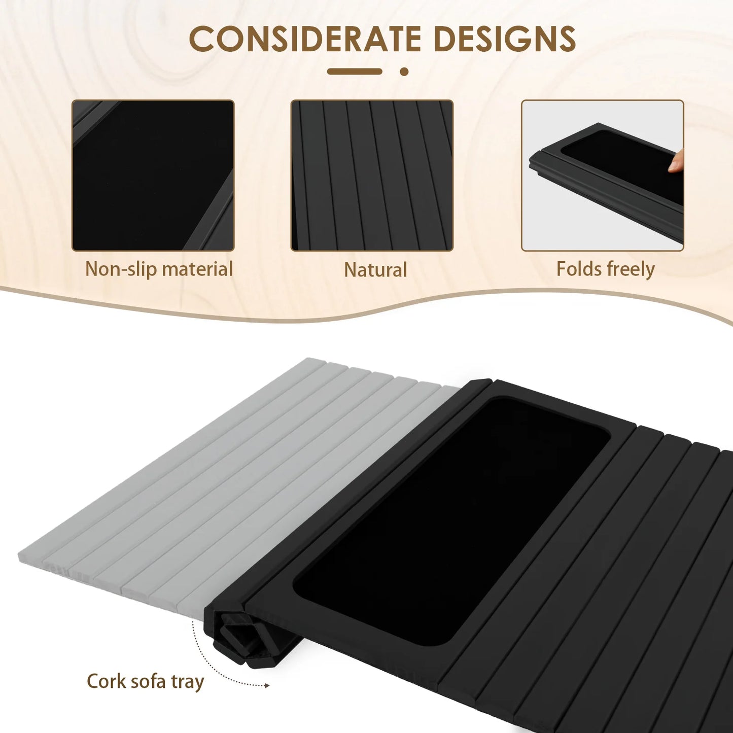 Wooden Sofa Arm Tray – Folding Design, Sturdy & Convenient Tray for Storage and Home Use