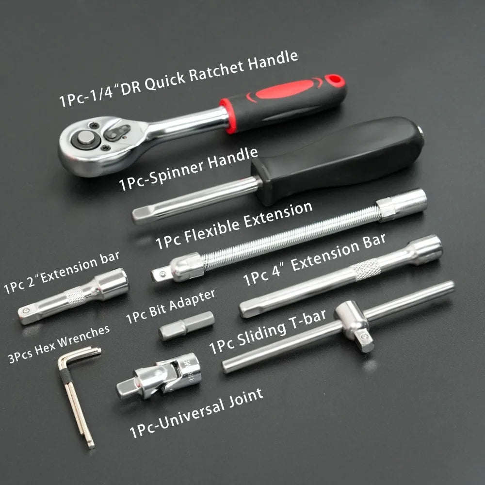 46-Piece Auto Repair Ratchet Wrench Tool Set – Vehicle Socket & Maintenance Toolbox Kit