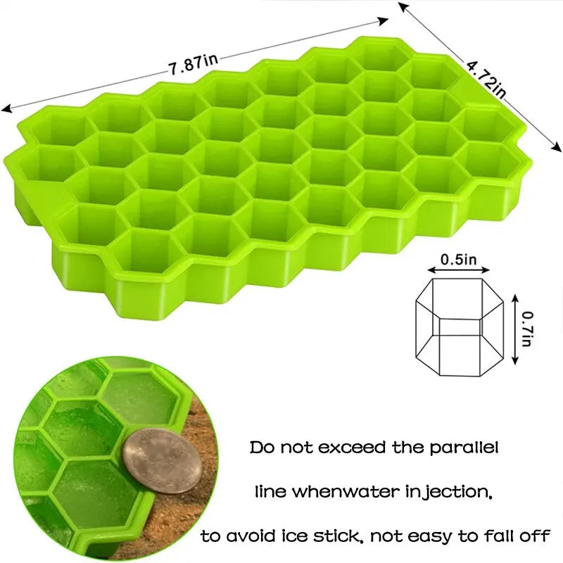 Honeycomb 37-Lattice Cube Tray Maker with Lid - DIY Ice Mold for Refreshing Beverages