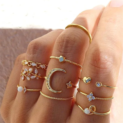 Bohemian Butterfly Pearl Rings Set – Vintage Gothic Plated Retro Rhinestone Finger Jewelry for Women, Gift Idea