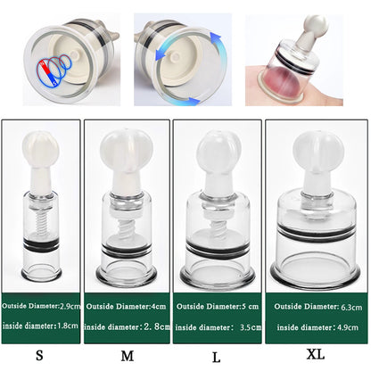Rotating Handle Suction Cupping Set – 4 Sizes Twist Vacuum Cups for Nipple Enhancement & Anti-Cellulite Massage