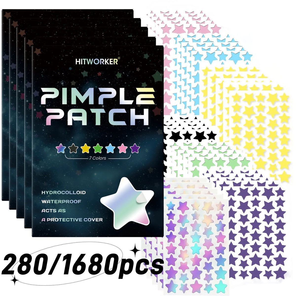1680-Count Star-Shaped Pimple Patches - Multicolor Acne and Blemish Cover Stickers for Daily Facial Skincare