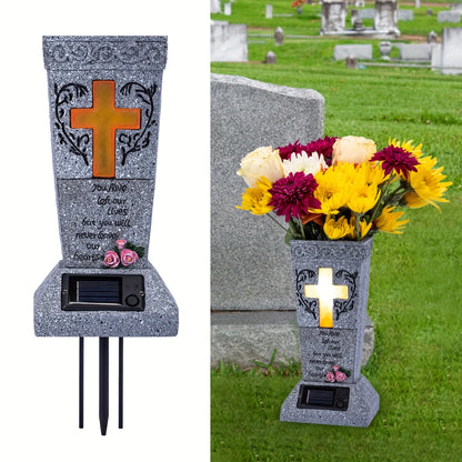 Solar LED Grave Vase – Memorial Tombstone Decoration for Fresh or Artificial Flowers