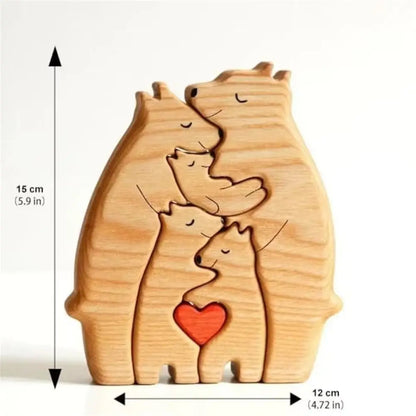 Personalized Wooden Bear Family Puzzle – Custom Name Home Decor, Thanksgiving & Christmas Gift for Mom & Baby