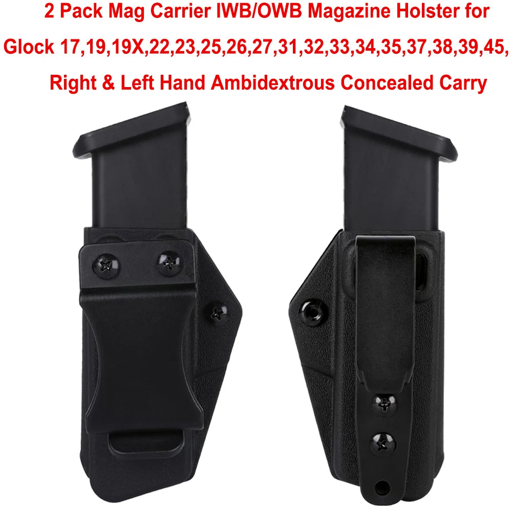 Tactical 2-Pack Magazine Holsters – Ambidextrous IWB/OWB Mag Carriers for Glock 17–45, Right- and Left-Hand Use
