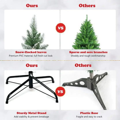 6/7FT Realistic Green Artificial Christmas Tree – Unlit with Pinecones & Holly Berries, Quick Setup with Metal Stand