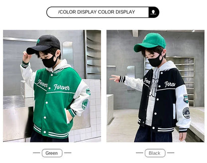 Autumn Baseball Jacket for Teens - Quilted Cotton Bomber Coat for Boys & Girls, Kids Jacket for Fall