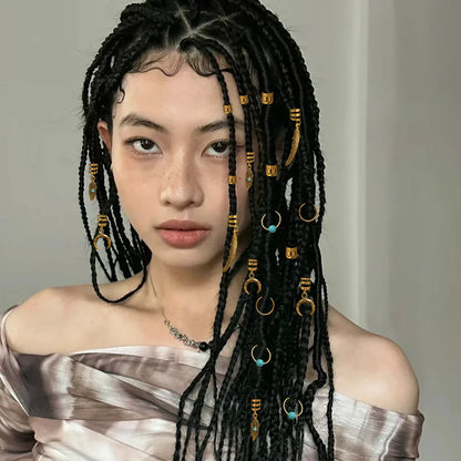 31PCS Turquoise Hollow-Out Hair Rings — Dreadlock & Braid Beads, Hair Braid Tubes Charm Jewelry for Styling