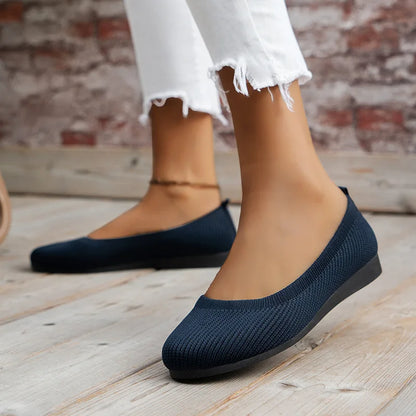 Women’s Round Toe Knit Flats – Comfortable Slip-On Ballet Shoes, Casual Office Moccasins & Plus Size Boat Shoes