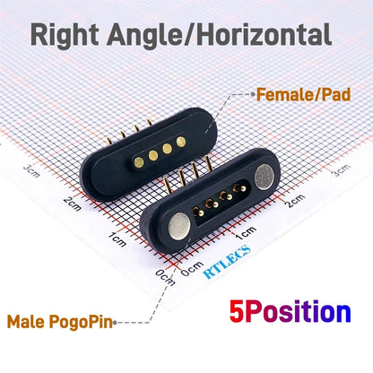 2A Waterproof Magnetic Pogo Pin Connector – 2.54mm Spring-Loaded DC Power Socket, 2-6 Positions