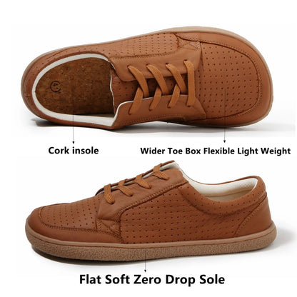 TONGLEPAO Barefoot Leather Sneakers — Unisex Lightweight Flat Shoes with Zero Drop Sole & Wide Toe Box