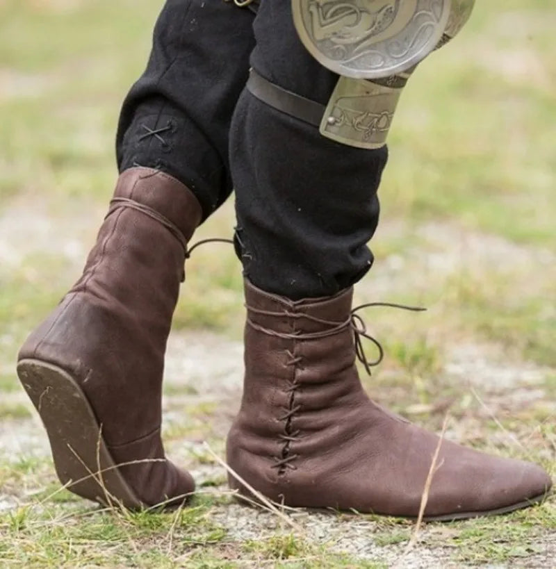 Medieval Cosplay Leather Boots - Retro Knight Hunter Prince Pirate Lace-Up Halloween Shoes