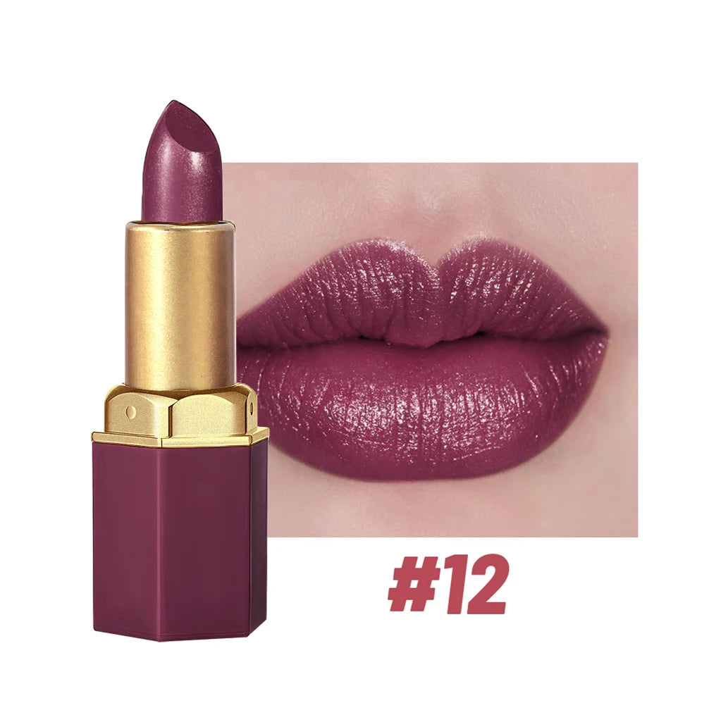 6 Colors Gold Bar Tube Lipstick – Matte, Pearlescent Glitter, Velvet Texture, Valentine's Day Gift (1PC)