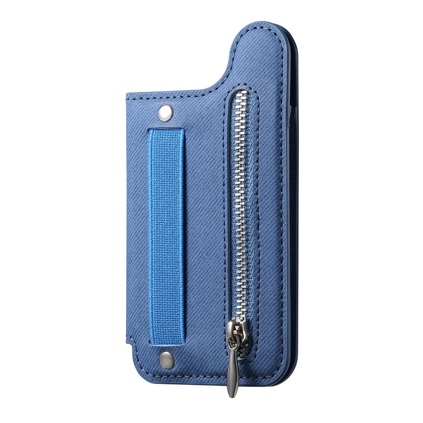 Flip Card Phone Case - Zipper Wallet Card Holder with Wrist Strap and Desktop Stand Support