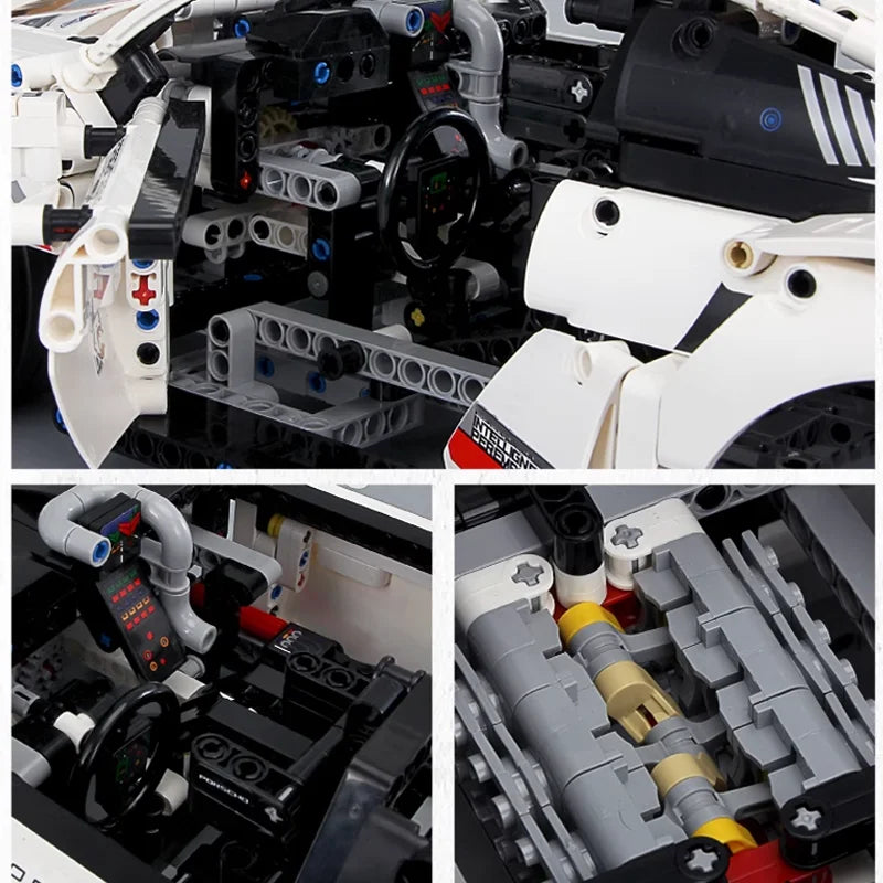 1580-Piece RC 911 RSR Racing Car Building Blocks Kit — LED Lights, Motorized Sport Car MOC 42096