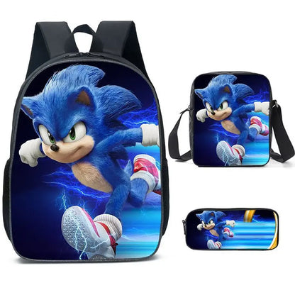 3PC Sonic Backpack School Bag Set – Anime Cartoon Zipper Backpack for Boys & Girls, Primary and Middle School Students