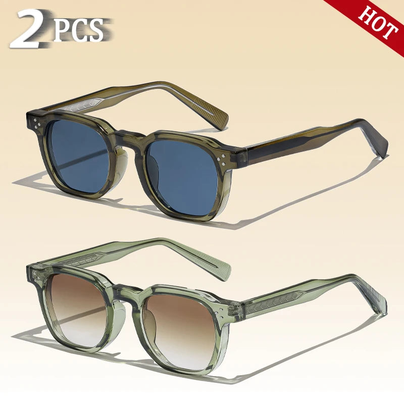 CATERSIDE Retro Punk Square Sunglasses – 2-Piece Fashion Set for Men & Women, Party & Festival Gift Glasses