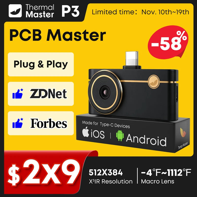P3 Thermal Camera - 512×384 X³IR Macro Thermal Imager for iPhone & Android PCB Repair up to 600°C