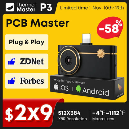 P3 Thermal Camera - 512×384 X³IR Macro Thermal Imager for iPhone & Android PCB Repair up to 600°C