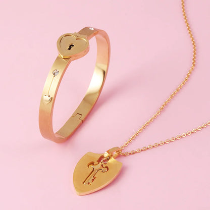 Couple Stainless Steel Love Lock Bracelet with Key Pendant Necklace – Romantic Jewelry Gift for Men and Women