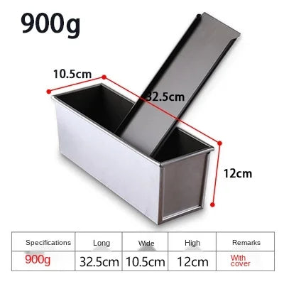 Aluminum Alloy Non-Stick Toast and Bread Loaf Pan – Black Cake Mold with Lid, Available in 250g to 1000g Sizes