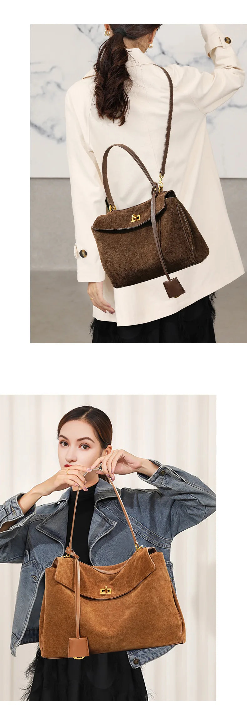 Autumn Winter Suede Leather Tote – Frosted Cowhide High-Capacity Shoulder Kelly Bag