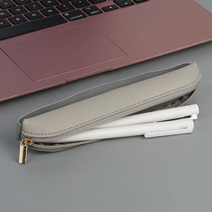 PU Leather Pencil Bag - Portable Multi-Function Storage Pouch with Elastic Band & Pen Clip for Office, Laptop & Notebook