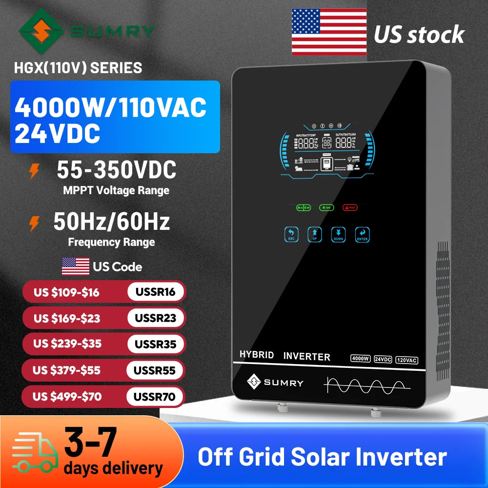 Sumry 4KW Off Grid Solar Inverter - 24V Pure Sine Wave Power Inverter with 140A MPPT Charger & LCD Display