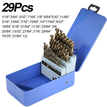 M35 Cobalt Drill Bit Set – High-Speed Steel Jobber Length Twist Drill Kit for Hardened Metal, Stainless Steel, Iron, Wood & Plastic
