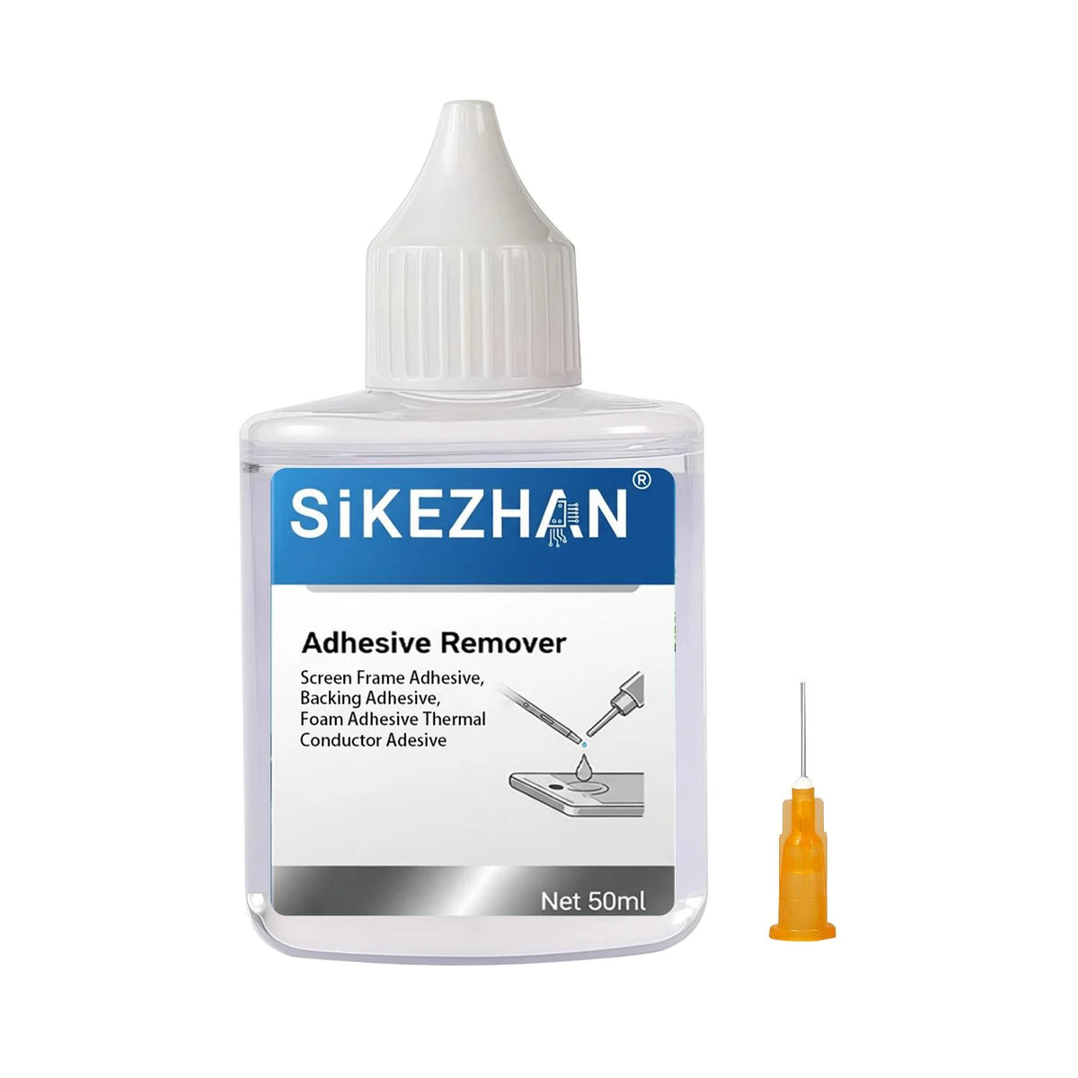SiKEZHAN 50ml Phone Screen Adhesive Remover - LCD Frame & Back Cover Glue Cleaner with Precision Injector Needle