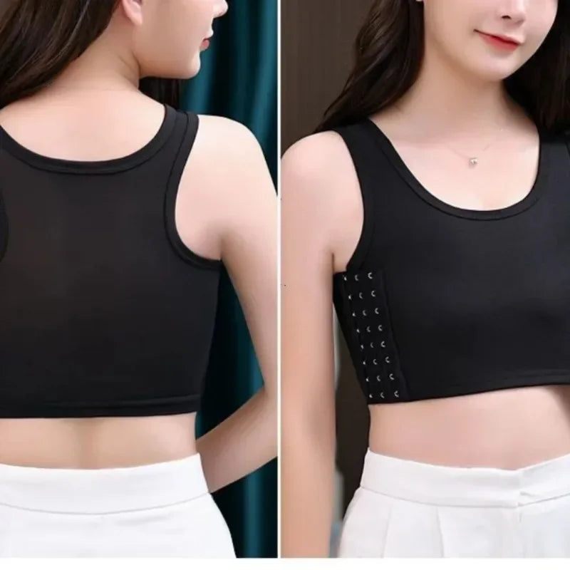 Women's Breathable Chest Binder Vest - Side-Buckle Wireless Compression Tank Top with Short Wrap Design