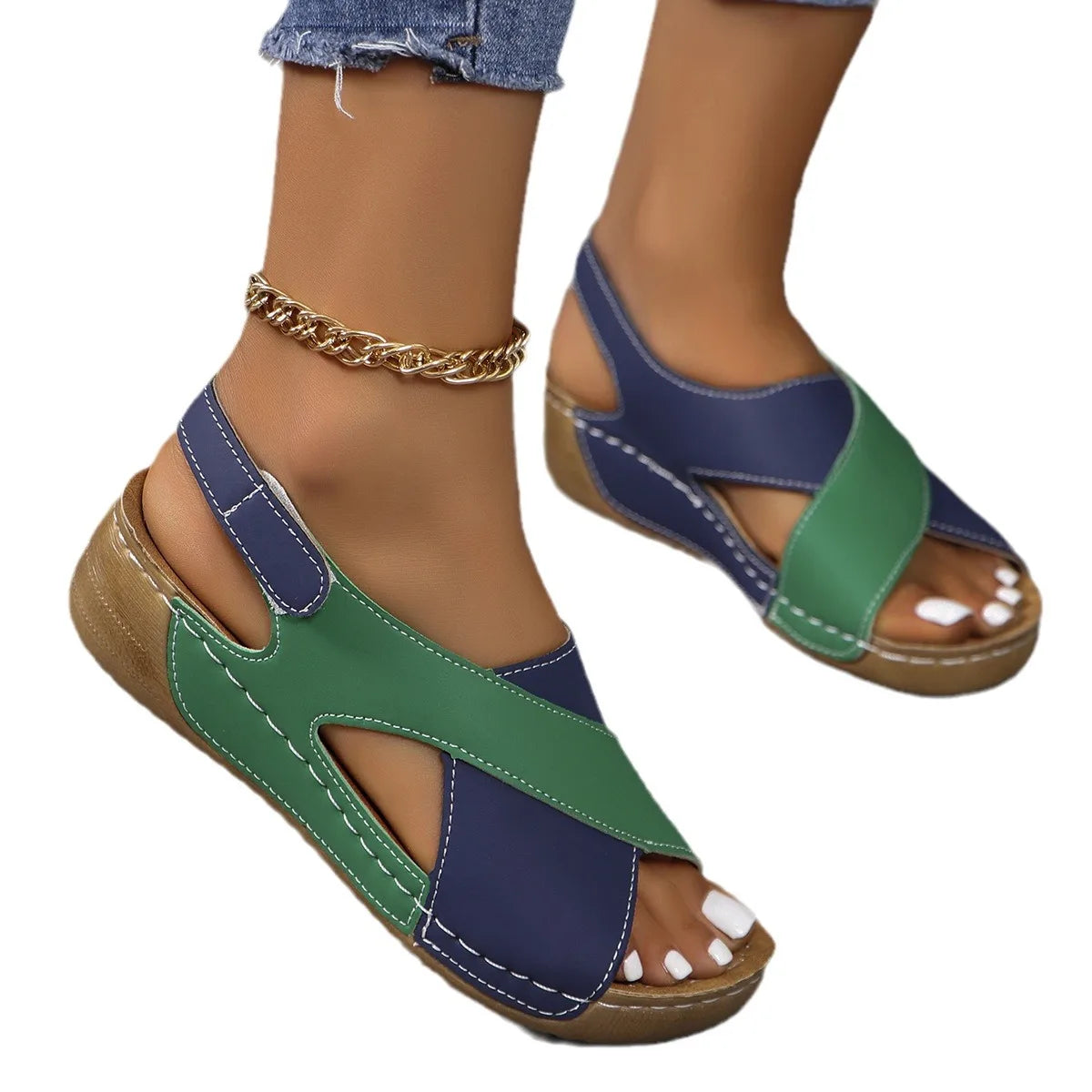 New Women's Contrast Color Wedge Sandals – Comfortable Peep Toe Non-Slip Platform Beach Shoes