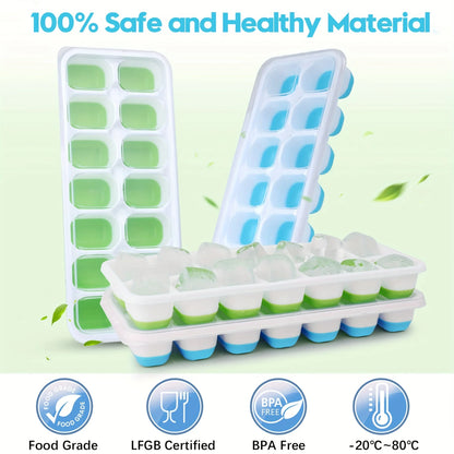 Silicone Ice Cube Mold – Easy-Release Flexible Tray with Spill-Resistant Removable Lid, Stackable Ice Trays with Covers