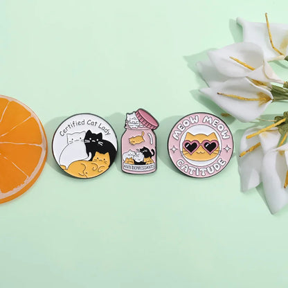 Anti-Depressant Cats Enamel Pin – Cute Cat Jar Brooch Badge for Mental Health Awareness, Cat Lovers & Gift Jewelry