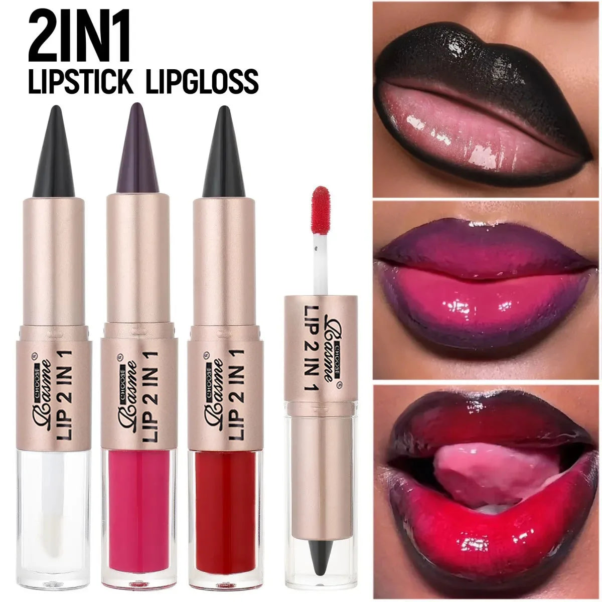 2-in-1 Tapered Lip Liner Pen - Waterproof Nude Brown Lip Contour & Matte Gloss Makeup