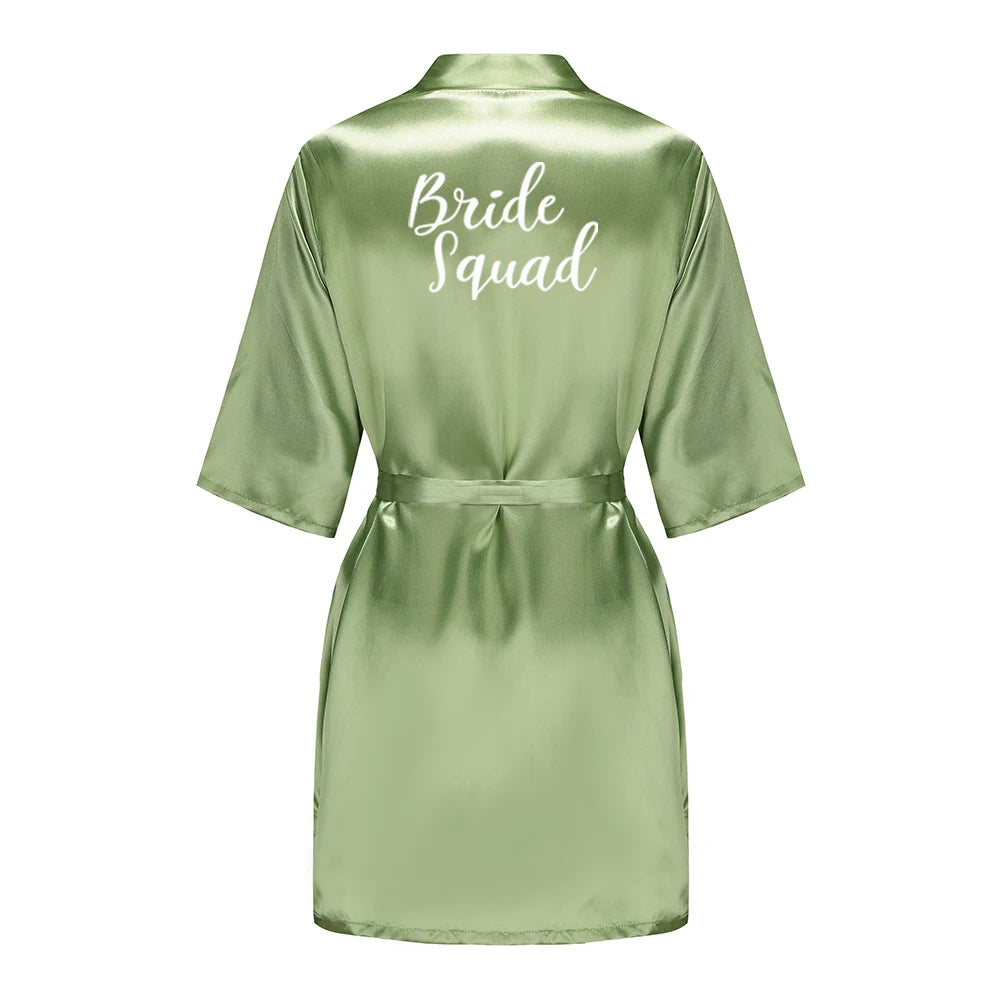 Plus Size Satin Silk Robe for Women - Wedding Bride Bridesmaid Bathrobe Sleepwear in Sage Green