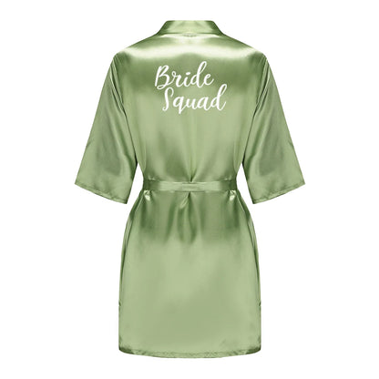 Plus Size Satin Silk Robe for Women - Wedding Bride Bridesmaid Bathrobe Sleepwear in Sage Green