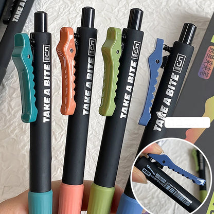 4-Piece Alligator Clip Gel Pen Set - 0.5mm Black Ink Retractable Quick-Dry Cute Pens for Students & Gifts